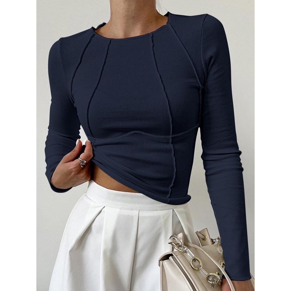 Commense Basic Piping Long Sleeve Top navy size L